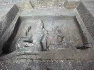 Basalt rock relief carving in Kailasa Temple, Ellora