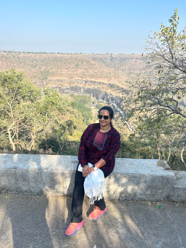 Scenic view of Ajanta Caves across the Waghora valley