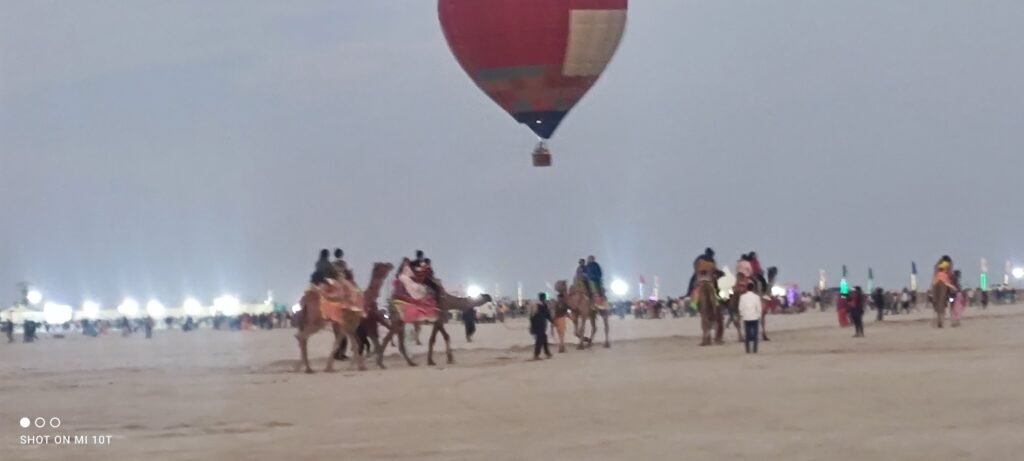 Camel rides and hot air balloon at Rann Utsav in the Great Rann of Kutch, Gujarat.